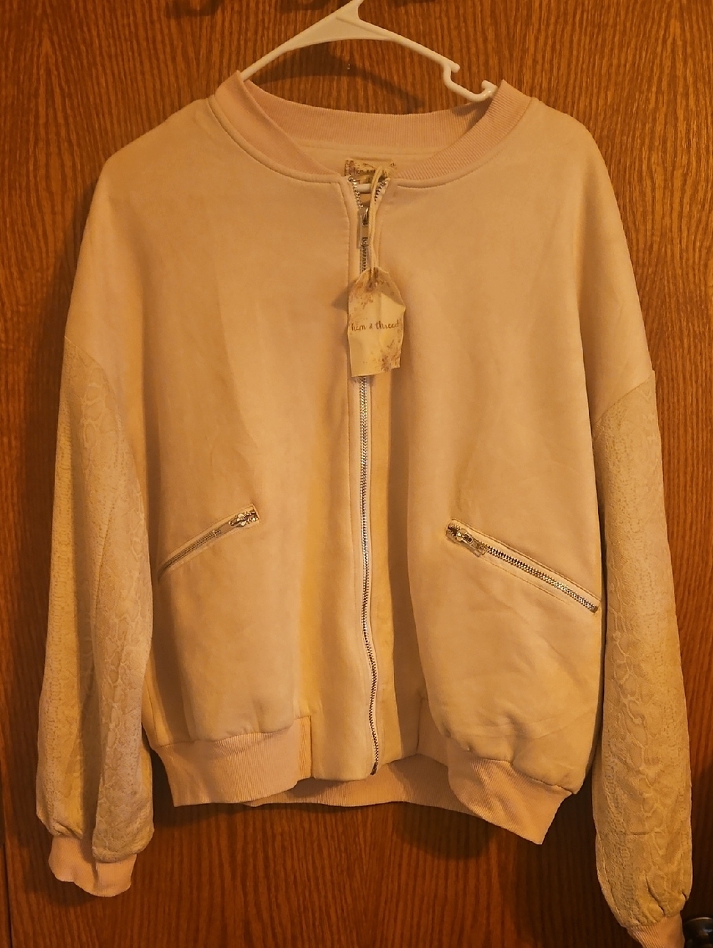 Hem & Thread  Suede-Look Zip Jacket Light Pink
